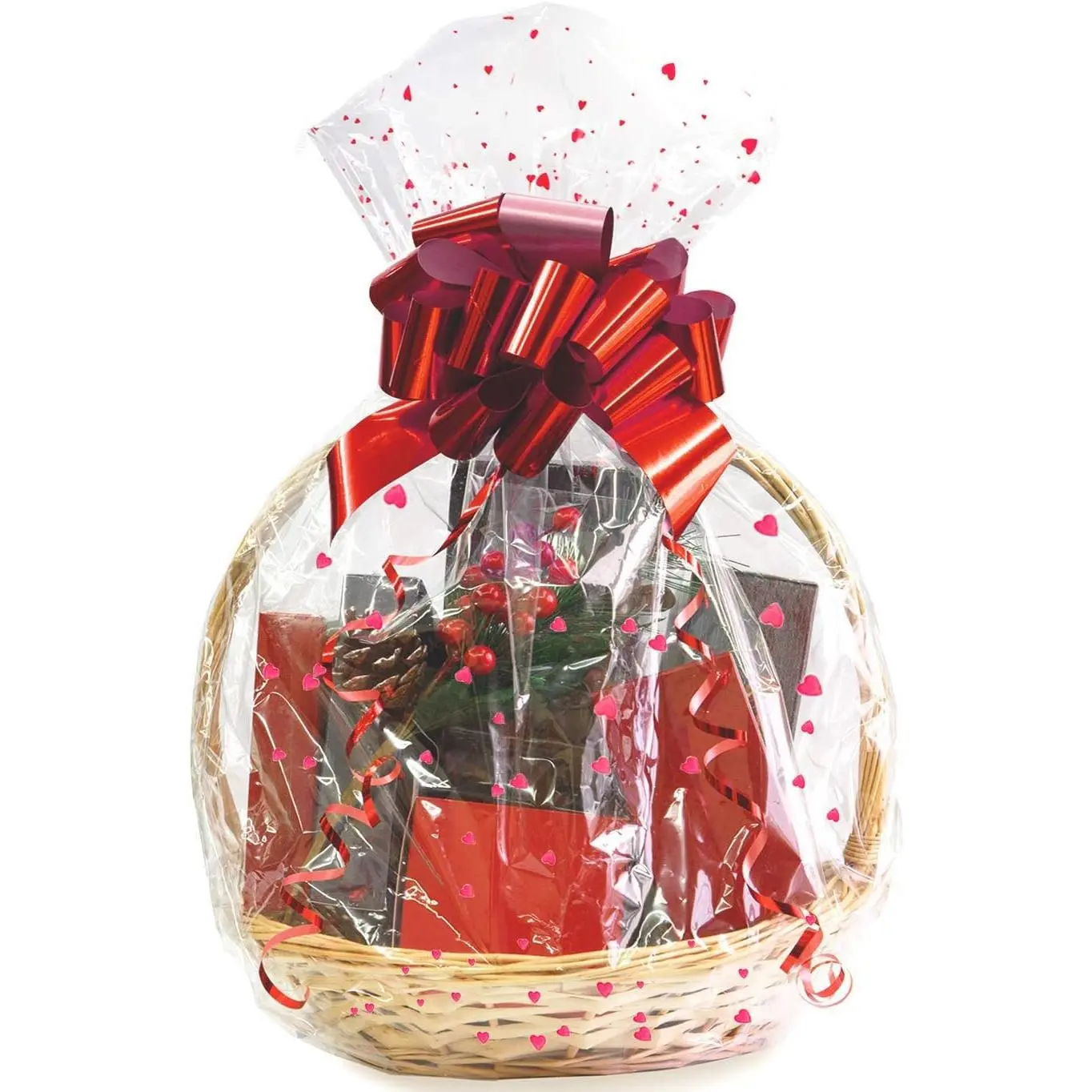 Clear Basket Bags, 10 Pack 22x32 Inches Large Cellophane Bags Clear Printed Cellophane Wrap for  Baskets
