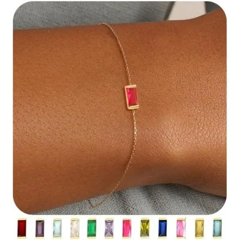 14K Gold Plated Birthstone Pendant Bracelet Shiny Dainty Birthstone Anklet Fashion Bangle for Teens Birthday Gifts Jewelry for Mothers Wife Grandma Graduation Gifts for Teenagers
