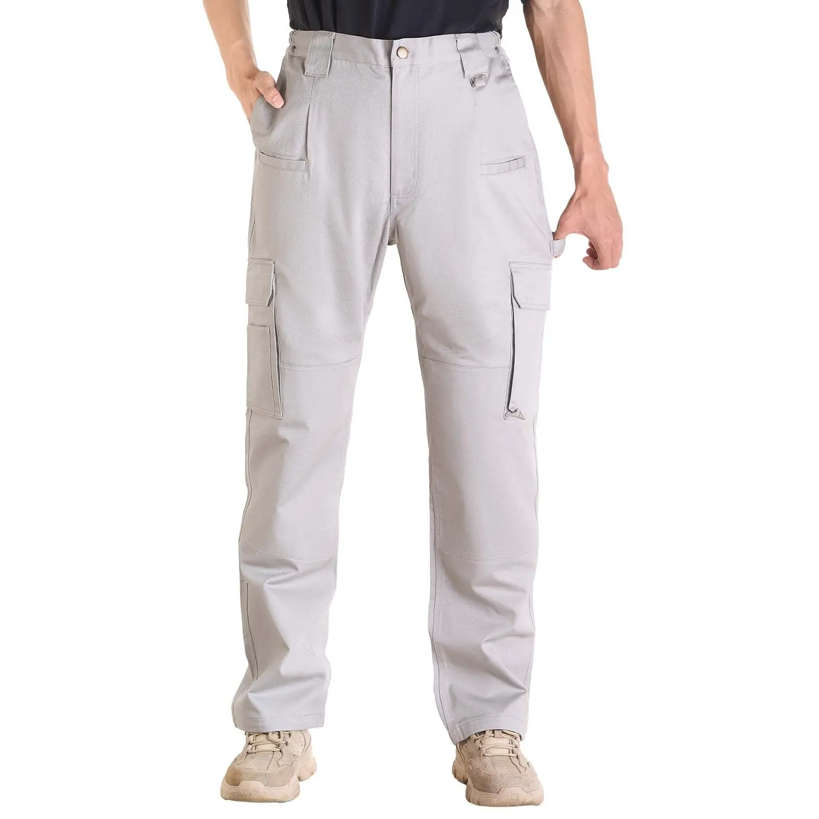 VEVOR Men's Flame-Resistant Cargo Trousers, 9 oz 100% Cotton Menswear Trouser, Multi-Pockets, Elastic Waist, Reinforced Tear-Proof Stitching, Ideal for Welding Work, Gray, XXL Size