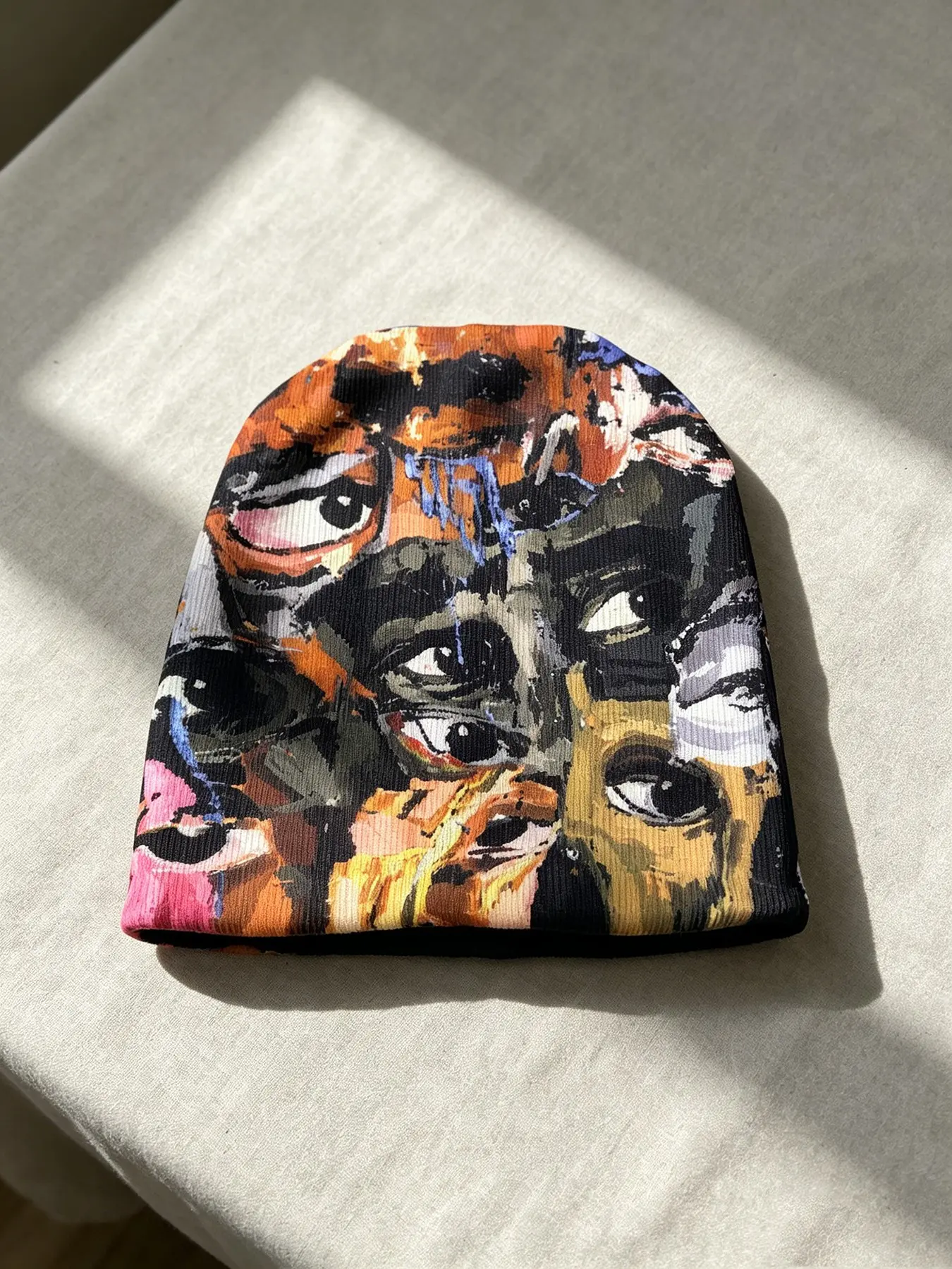 Abstract oil painting, full face printing, pile cap, elastic knitting, retro art style, loose toe cap, cold hat, Beanie Hats, Graphic Hats