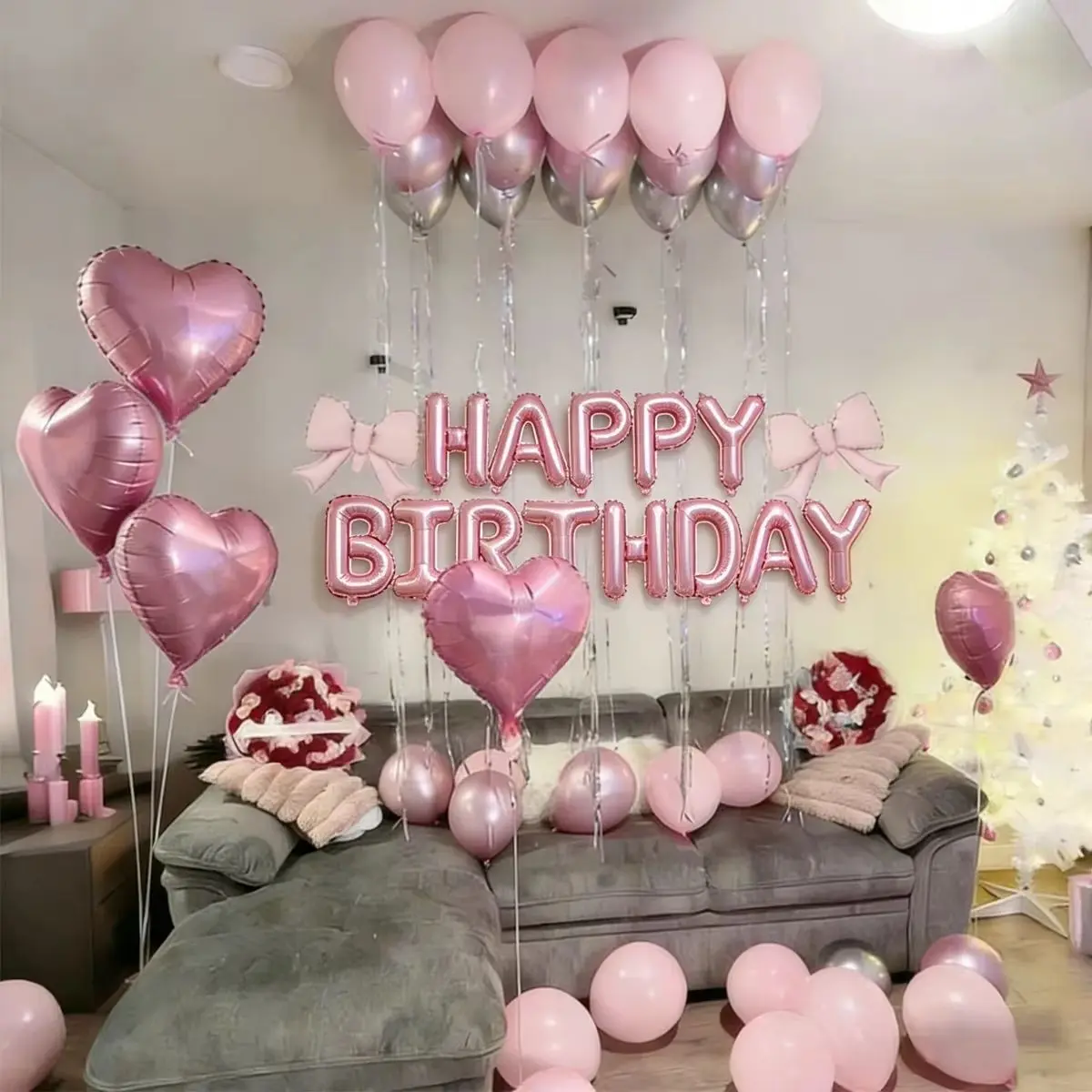Birthday Balloon Set with Bow, Aluminum Film Party Balloons, Atmosphere Decoration, Photo Props, Perfect for Birthdays, Birthday Party Decorations