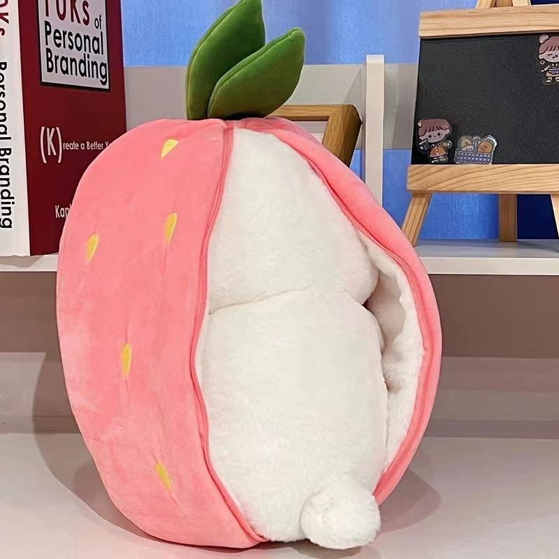 Strawberry Bunny Plush Toy Soft Kawaii Perfect for Cuddling Gifting or Decorating Your Bed Shelf Ultra Soft Fabric - Stuffed Animal Cute Strawberry Bunny Plush Toy Soft Kawaii Stuffed Animal Gift for Kids Girls Hug Pillow Bed comfort  gifts squish  mail A