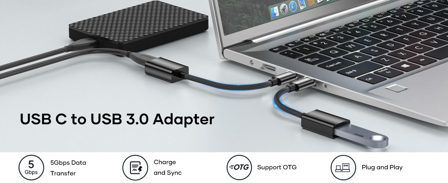 USB C to USB 3.0 Adapter [3 Pack], USBA Female to USBC Male OTG Cable Adaptador USB A Tipo C Compatible with i-Phone 16 15 Pro Max, Mac-Book Pro/Air, S25/S24/S23, Black