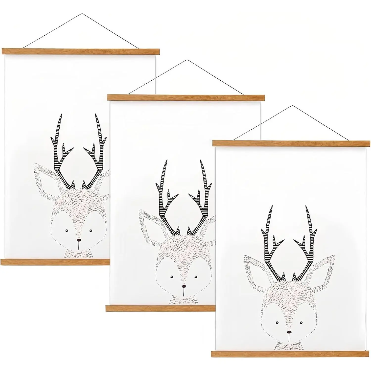 FALAMON 3-Pack Teak Wooden Magnetic Poster Hanger Frames - Strong Magnet Wall Mounting Decor Solution for Posters, Canvas Artwork (Home Supplies Accessory, 3 Frames Set)
