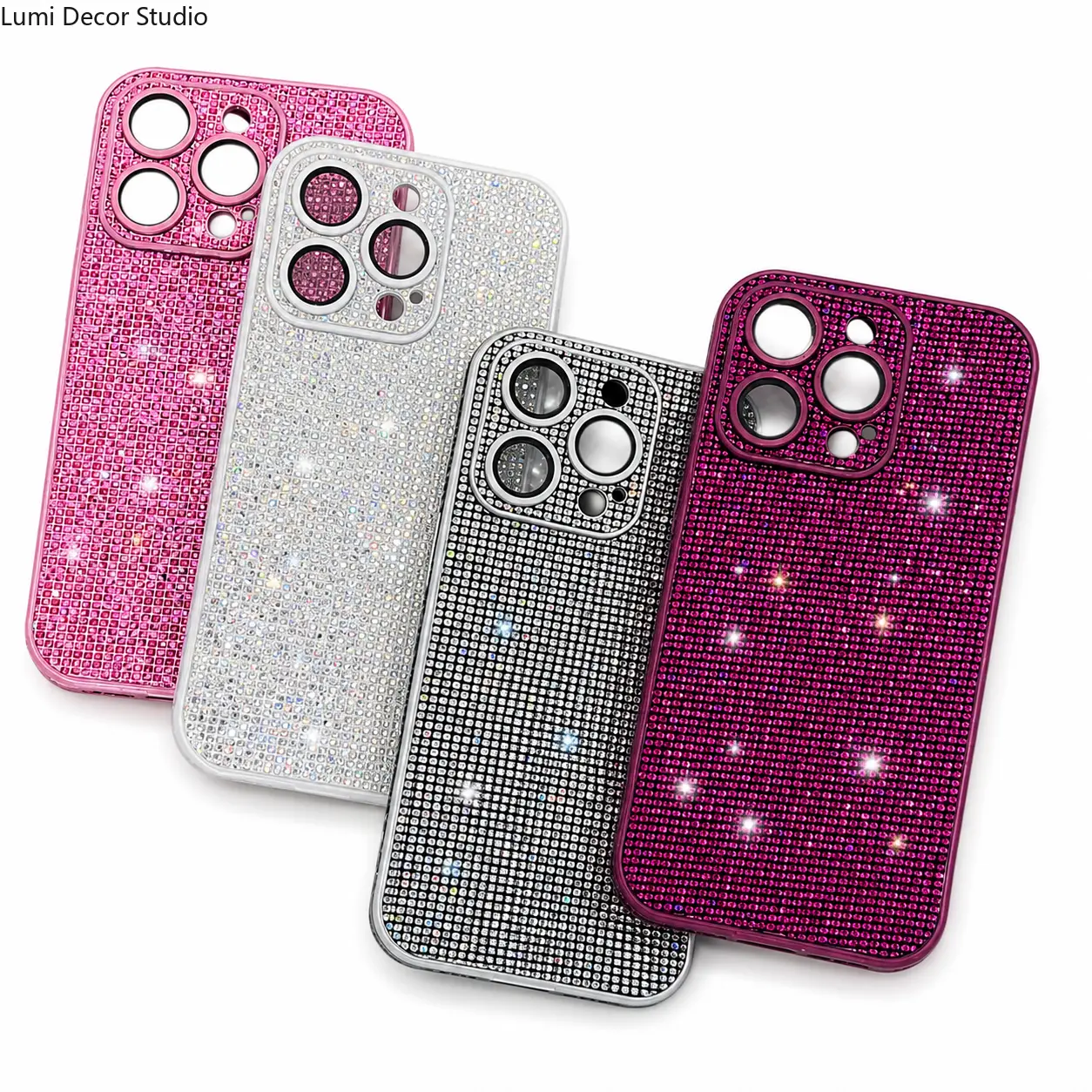 Rhinestone Side Phone Case for 13-17 Pro Max, Shockproof Slim Transparent Smartphone Protector with Camera Lens Cover, Handheld, Cellphone, Synthetic