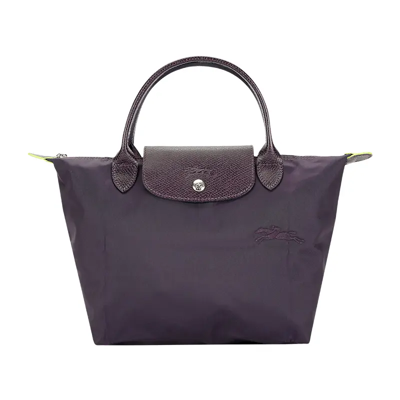 Longchamp Reversible Nylon Pouch Bag for Women – Minimalist Clasp-Zip Closure, Small Size, Deep Purple
