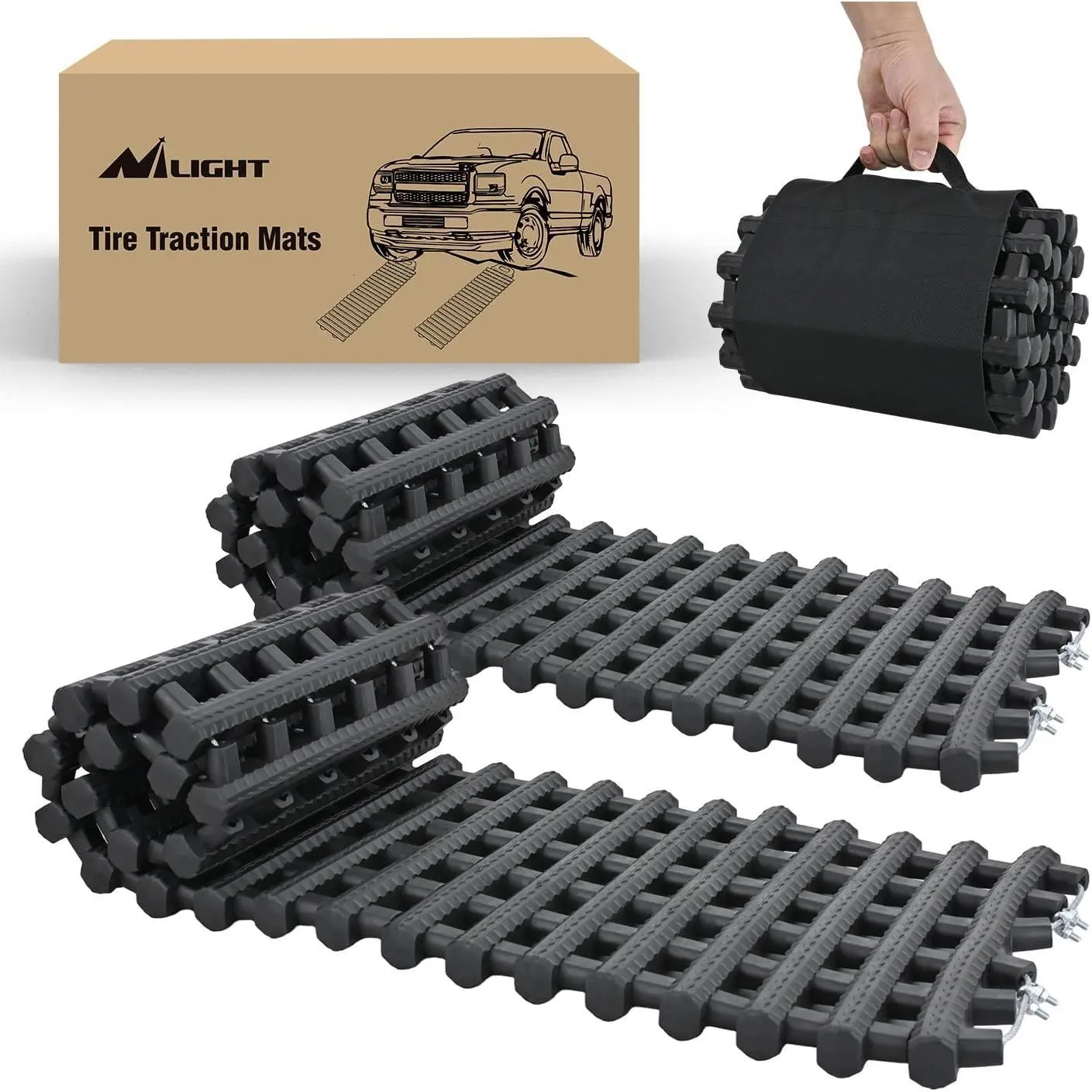 Nilight Tire Traction Mats,7 Ton Heavy-Duty Recovery Tracks for Off-Road 4X4,SUV,Truck & Van in Snow,Mud,Ice & Sand,39 InchPortable Emergency Devices with Storage Bag (2 Pack)