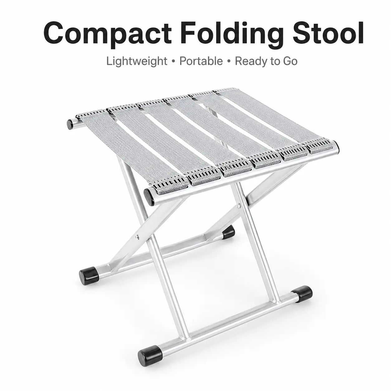 Portable Folding Stool, Lightweight Compact Camping Fishing Seat, Woven Straps, Metal X-Frame, Travel, Picnic, Hiking, Indoor Use