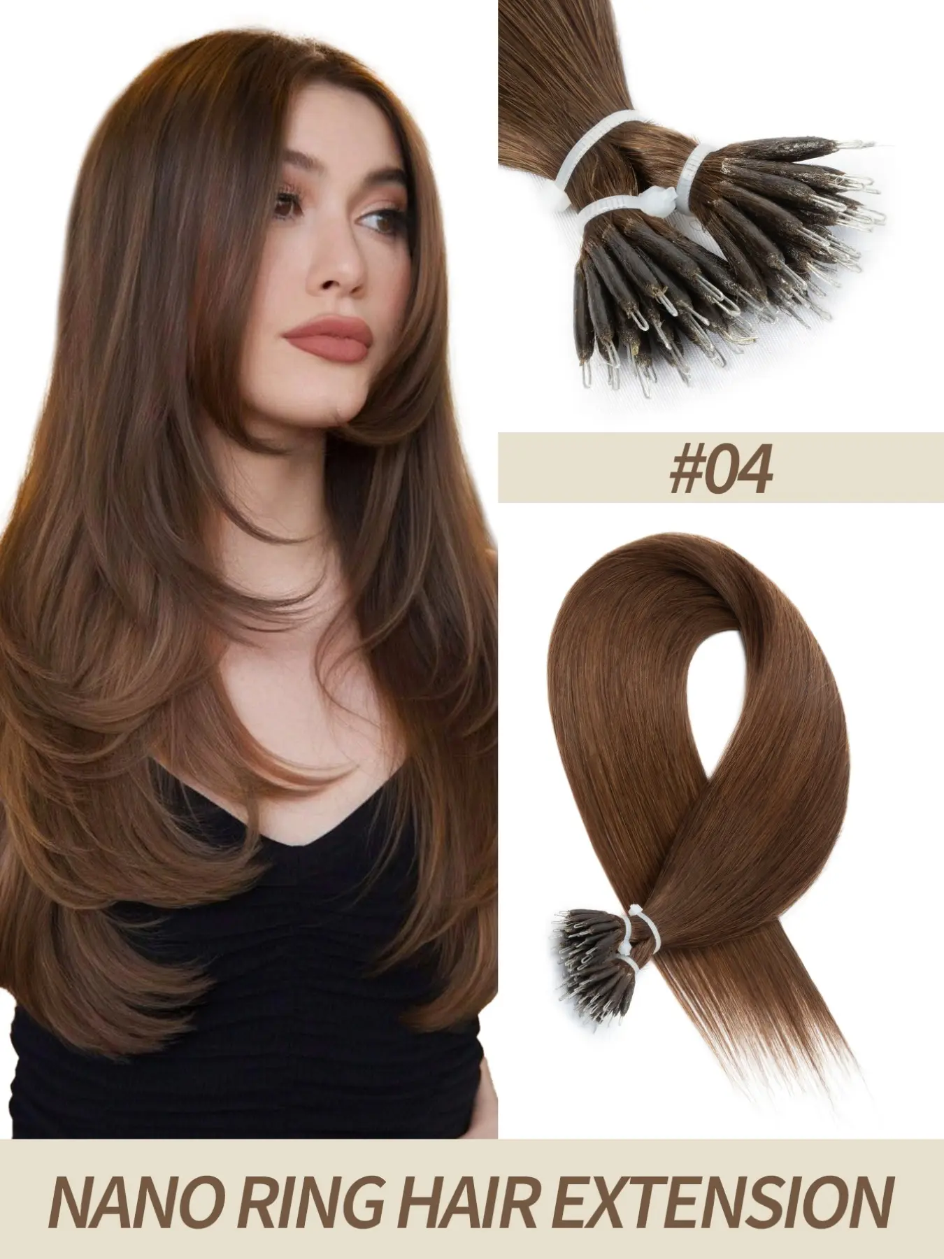 Nano Ring Hair Extensions Glueless Human Hair,  16-22 Inch, 50g 50 Strands, Cold Fusion Extensions, Low Visibility Nano Beads, Seamless Blend for Length and Volume with Hair for Women, Perfect for Daily, Party and Wedding Hairstyles