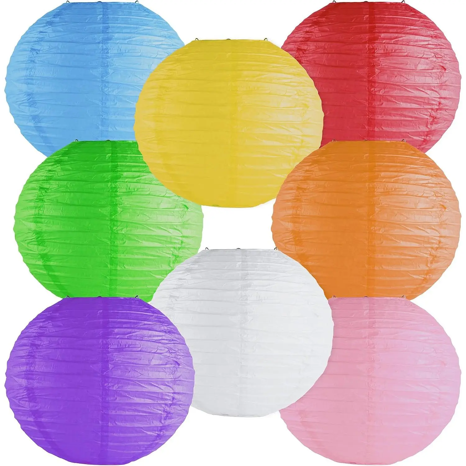 8" Colorful  Chinese/  Paper Lanterns Metal Frame for  Lamps, Party, Event Decoration (8 Pack)