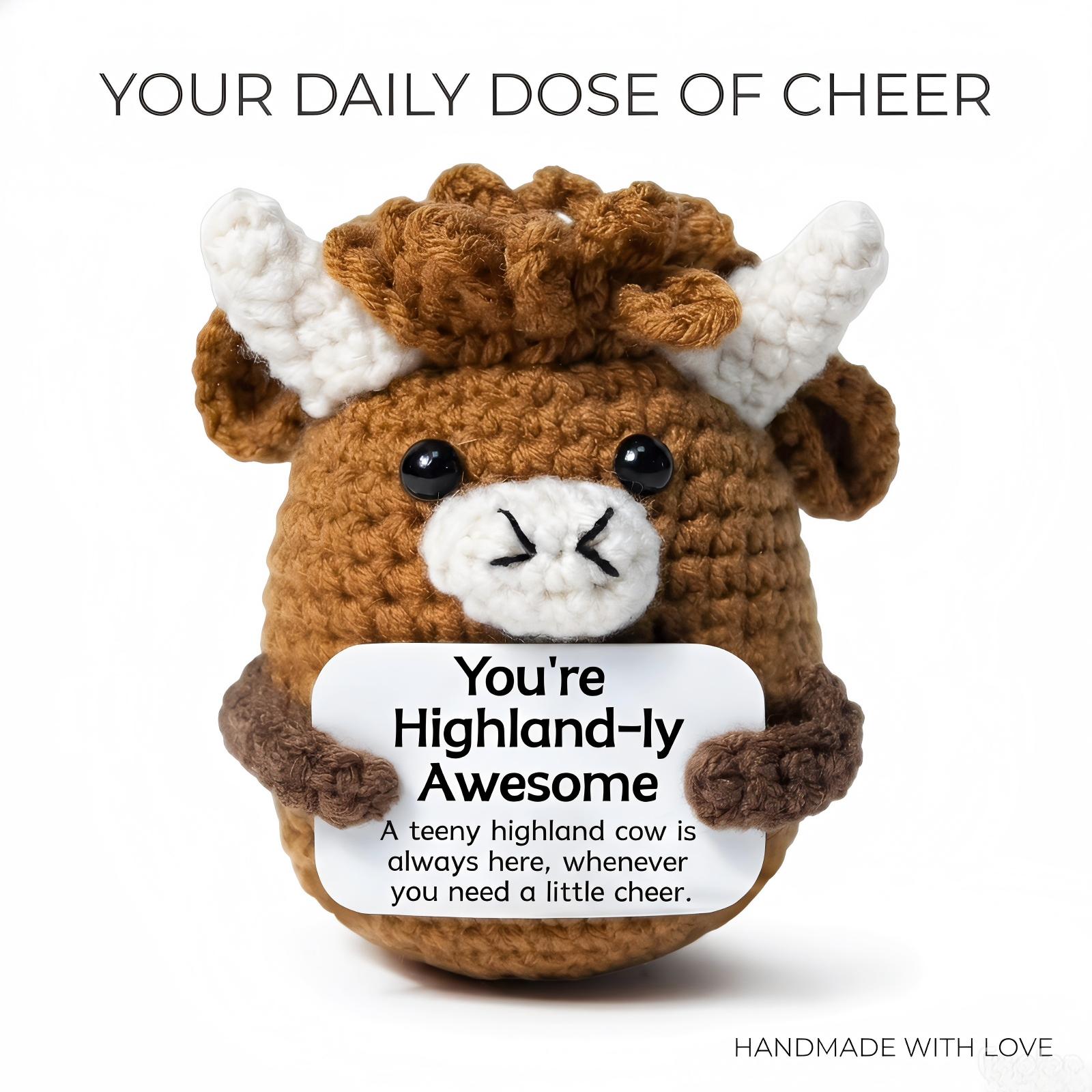 Super Cute Handmade Highland Cow Knit Doll,Soft Fluffy Crochet Plush Toy,Squishy Anxiety Relief Decor,Cute Bag Pendant Keychain Ornament,Ideal Gift for Birthday Christmas Mother’s Day,Desk Bedside Car Interior Decor,One of A Kind Handcrafted Stuffed Anima