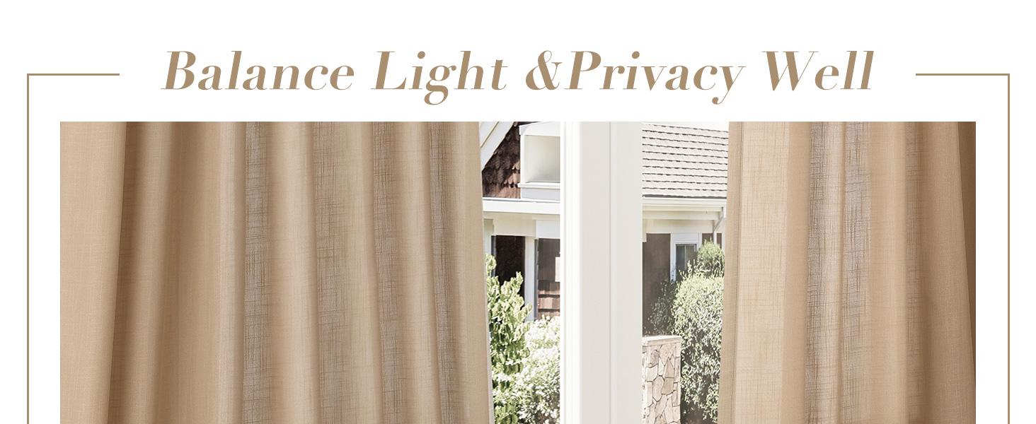 Tan Semi Sheer Curtains 108 Inches Long 2 Panels Set Back Tab Loop Pocket Linen Blend Boho Large Window Curtain Extra Long Light Filtering Drapes High Ceiling Drape for Living Room 40x108