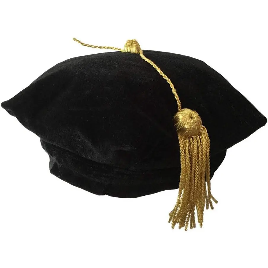Unisex Adjustable Graduation Doctoral Tam - 6/8 Sided, Soft, Thick Texture, with Imported Bullion Tassel, Silk-Synthetic Sewing Accessory for Academic Events