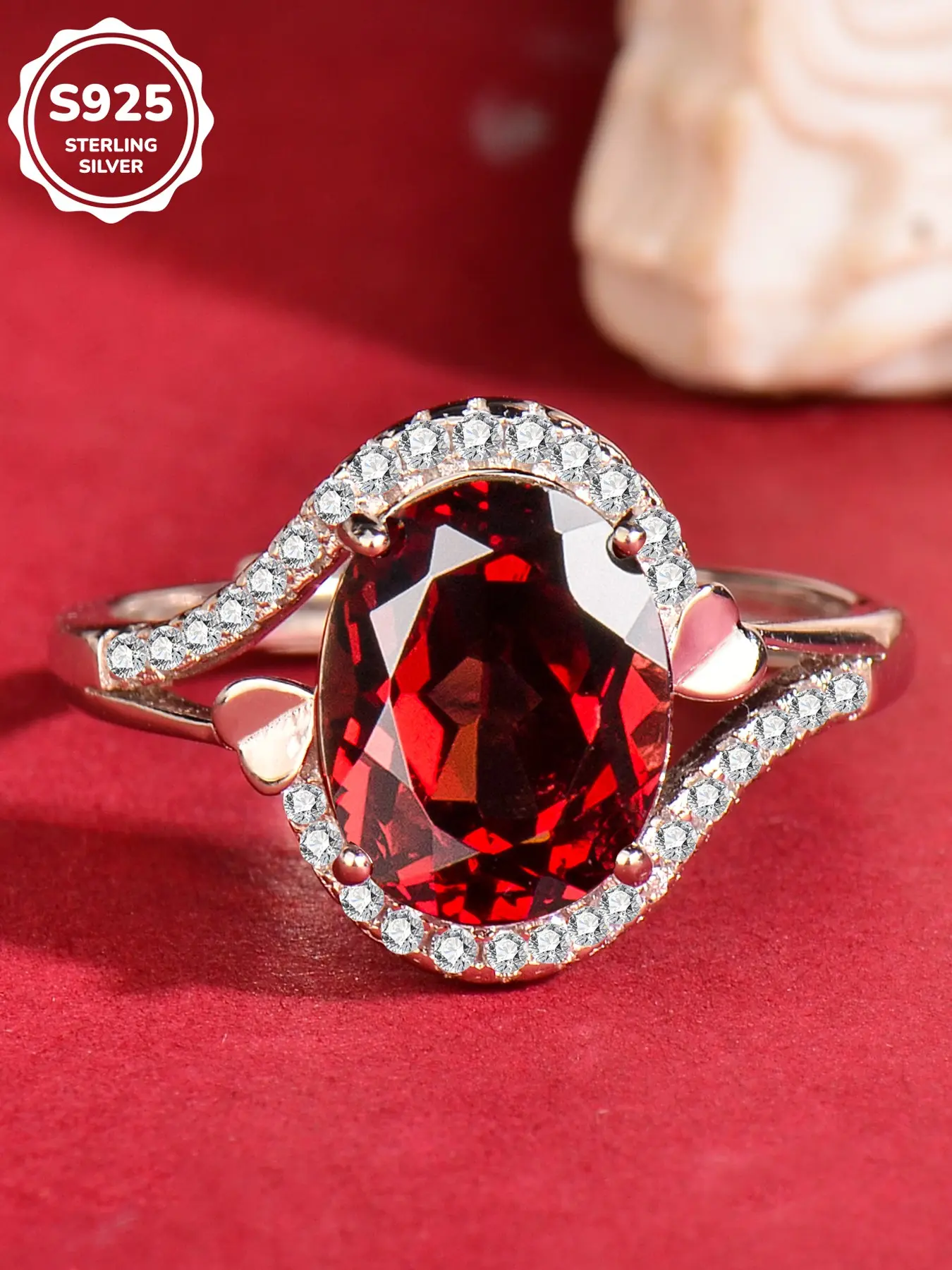 Natural Red Garnet Ring Real S925 Sterling Silver Oval Gemstone Promise Ring January Birthstone Jewelry Beautiful Rings
