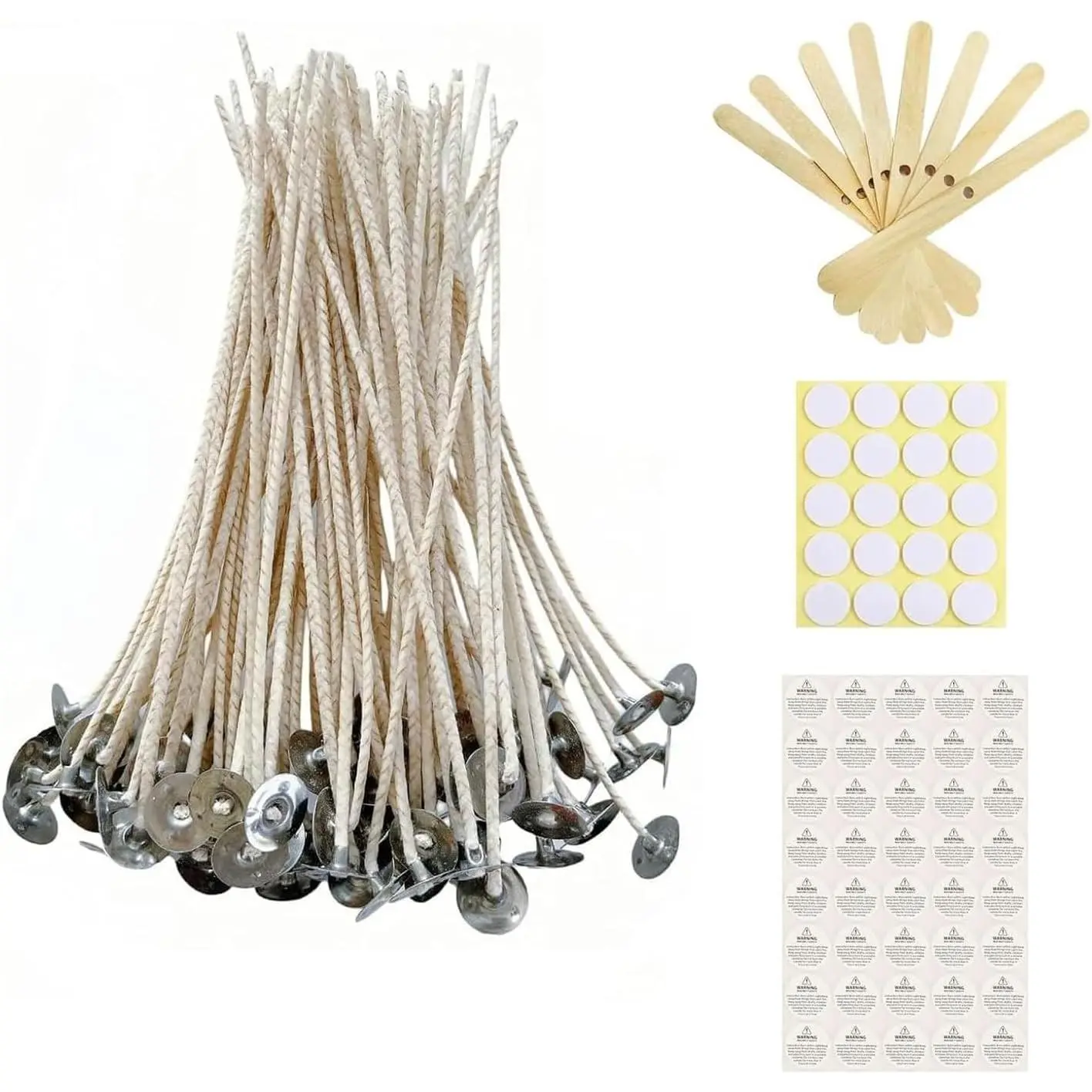 100Pcs 6" ECO Candle Wicks for DIY Candle Making, Natural Soy Wax Coated Low Smoke Cotton Paper Woven Wicks with 20Pcs Wick Stickers & Wick Centering Device