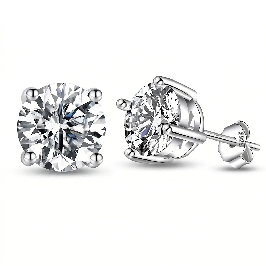 Women's S925 Sterling Silver 4-Prong Round Cut VVS Moissanite Stud Earrings - Hypoallergenic, Non-Tarnish, Elegant Classic Design for All Occasions, Daily & Holiday Gifts Jewelry for Adults