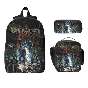 3 Piece High Capacity Bookbag Juju-tsu Anime Kai-sen Go-jo Sa-toru Backpack Set Travel Knapsack with Lunch Box Pencil Case