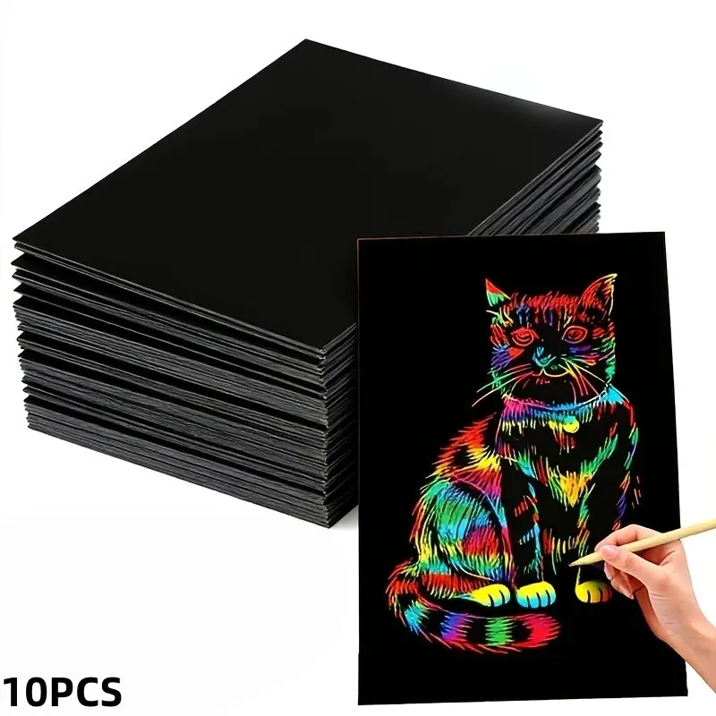 10 Sheets 32K Rainbow Scratch Paper Art Set with Bamboo Stylus Pen, Magic Scratch Off Craft Paper for Kids DIY Drawing, Holiday Birthday Halloween Christmas Gift