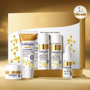 Collagen Anti-Wrinkle Tightening Travel Set, Face Wash + Toner + Lotion + Serum + Cream, Hydrating, Portable, Suitable for All Skin Types