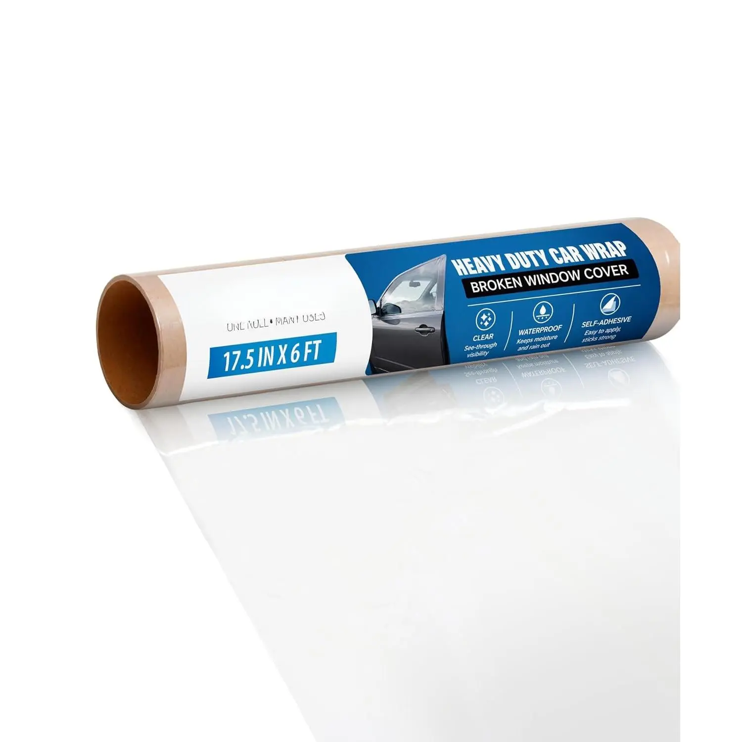 Crash Wrap for Broken  Windows, Temporary Film, 17.5 in x 6 Ft | No- Plastic Window Cover Seals Broken Auto Glass  —  Protection with Clean, Sticky-Free Removal