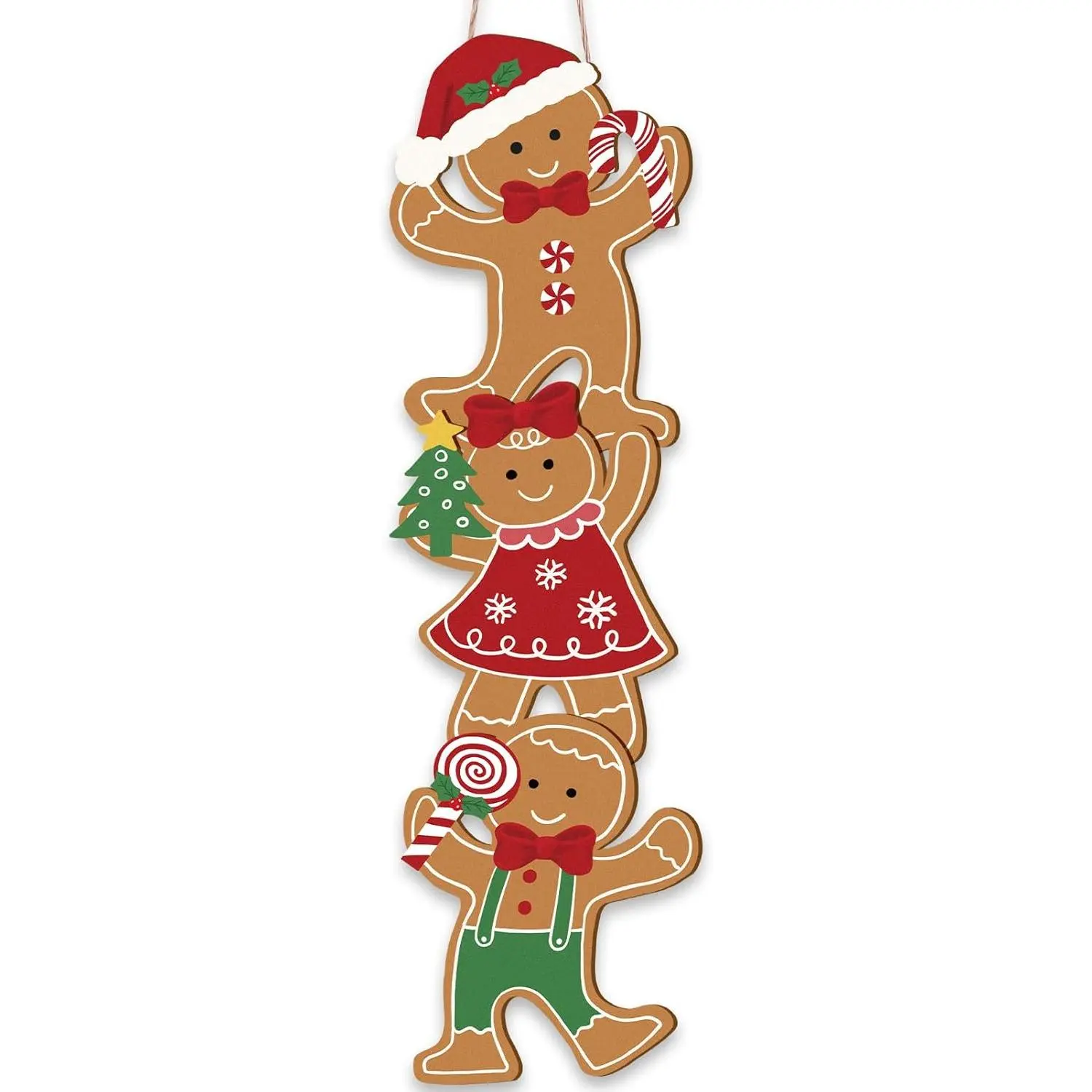 Whaline Christmas Wooden Door Sign Gingerbread Theme Hanging Sign Xmas Decorative Door Hanger for Holiday Indoor Outdoor Porch Wall Decor