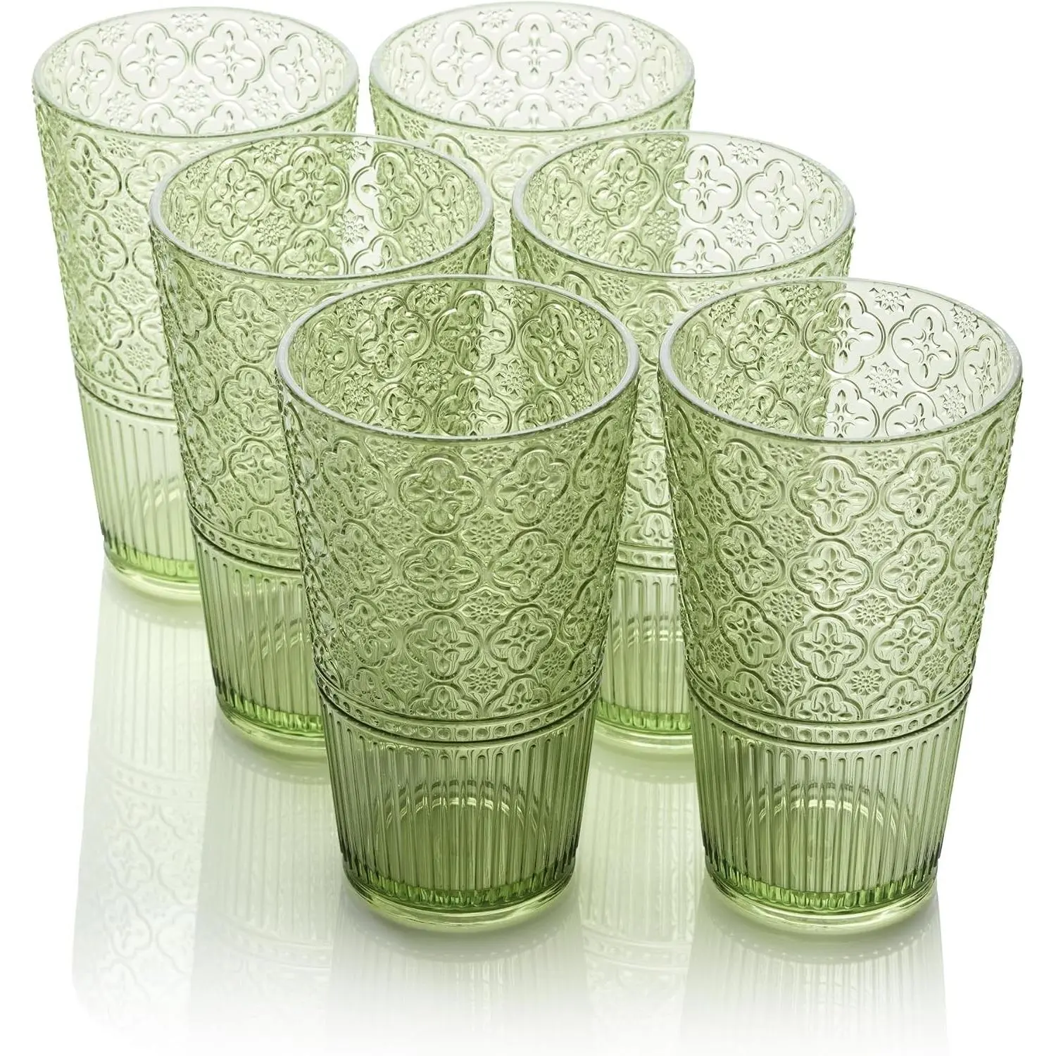 Set of 6 Premium Acrylic Ice Tea Glass 22 oz – Unbreakable Glassware with Elegant Embossed Design, Dishwasher Safe for Indoor & Outdoor Use