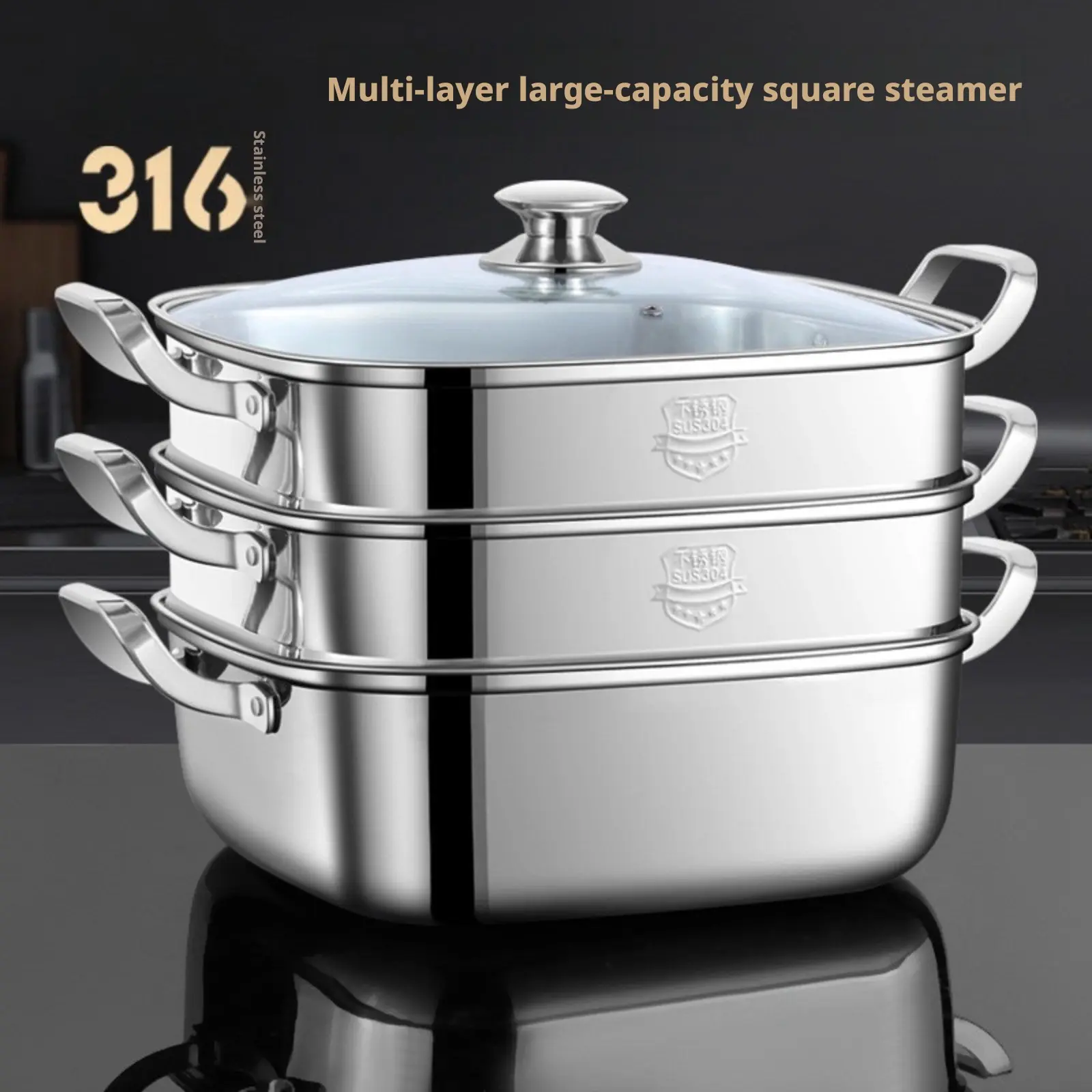 316 Stainless Steel Steamer Pot Set, Multi-Layer Steam Rack, Ideal for Home Kitchen, Hotel Restaurant, Fitness Meal Prep