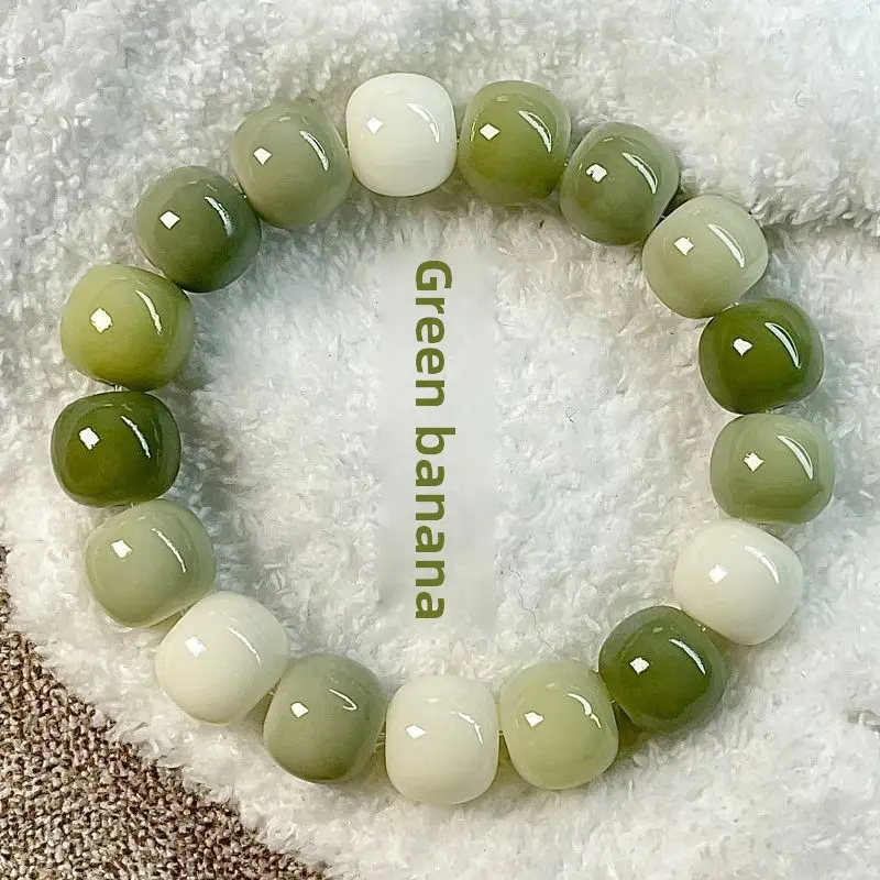 Authentic Green Banana Bodhi Root Bracelet - Collectible Buddhist Beads for Female Students, Fingertip Meditation & Men’s Leisure Play