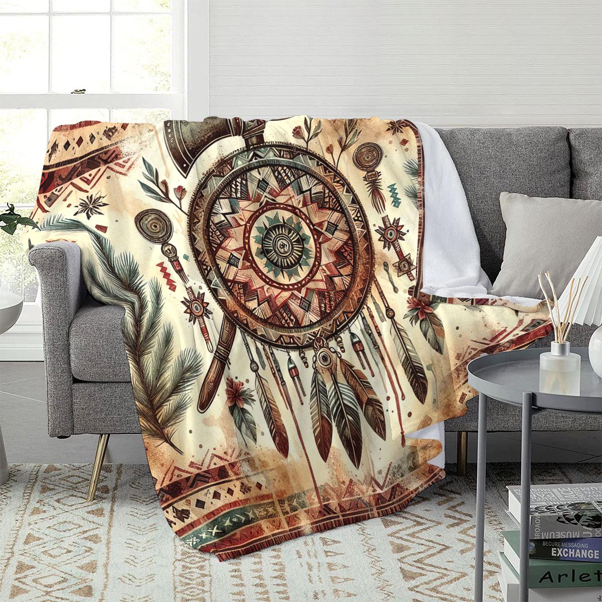 Native American Pattern Blanket, Soft Warm Throw Blanket, Double Sided Air Conditioning Blanket, Warm Nap Blanket for Home Office Travel Camping