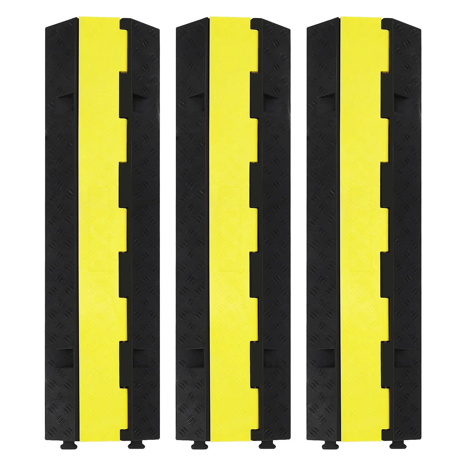 Heavy Duty Rubber Cable Protector Ramp - 3 Pack 2-Channel Floor Wire Cord Covers, 11,000-22,000 lbs Per Axle Capacity, -40°F to 131°F Tolerance, Ideal for Cars, Trucks, Warehouses, Outdoor Use