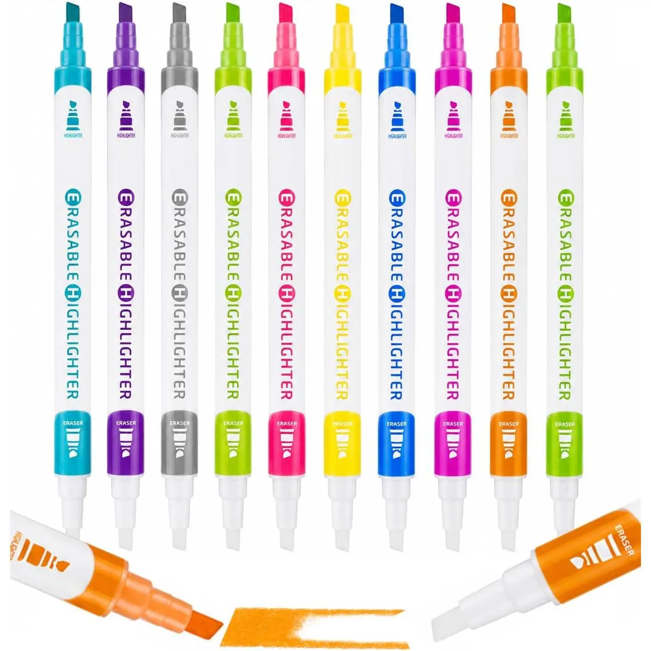 Erasable Highlighters, 10 Colors Highlighters Erasable | Highlighter  Colors, Chisel Tip Highlighter for Book Classroom School  Study Planner Journaling Office
