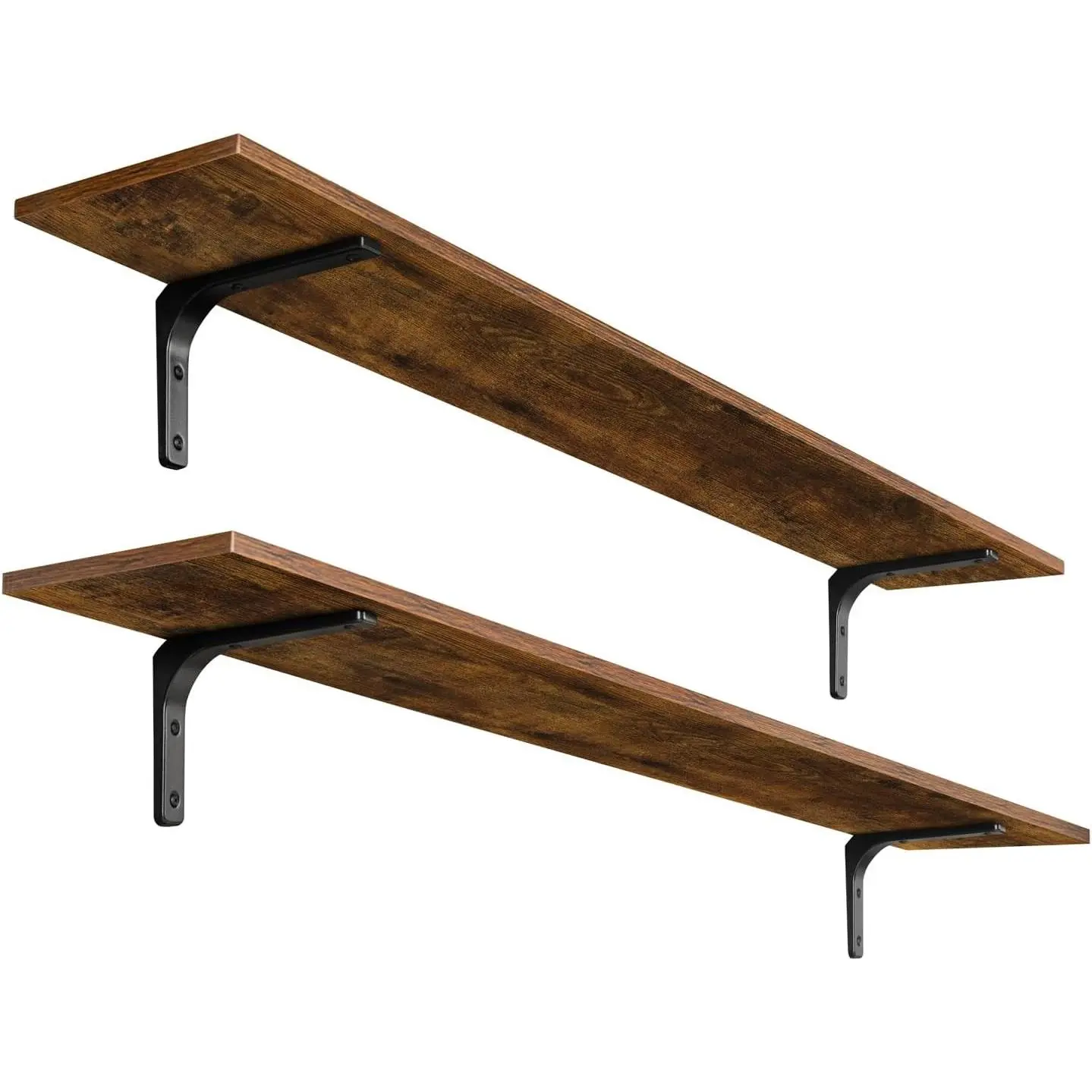 Long Wall Shelves, 55.1Inch Wall Mounted Shelves Set of 2, Extra Large Floating Storage Ledges with Sturdy Metal Brackets for Living Room, Bathroom, Bedroom, Kitchen, Rustic Brown
