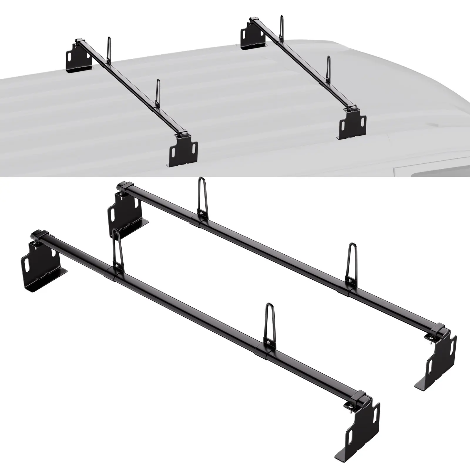 【DealsForYouDays】VEVOR Trailer Ladder Rack, 60" 2 Crossbars Ladder Roof Rack, Heavy-duty Steel Van Roof Ladder Rack, 500 lbs Capacity Van Ladder Rack, Fit for Universal Truck Roofs