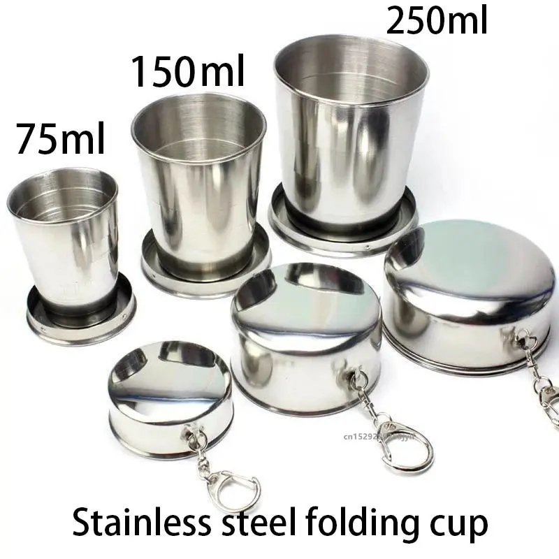 Stainless Steel Retractable Cups Outdoor Camping Travel Cup Portable Telescopic Cups Mini Folding Cup