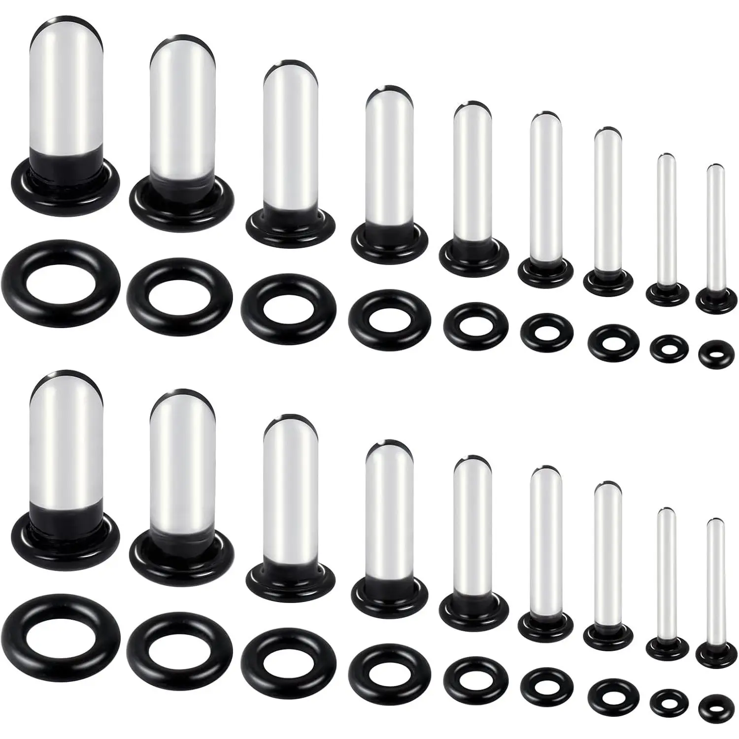 6-18Pcs Glass Ear Stretching Kit 1.6-7mm/7.5-12mm Plugs for Ears Gauges with O-Rings Single Flare Glass Gauge Stretching Kit Ear Expander Body Piercing Jewelry for Women Men