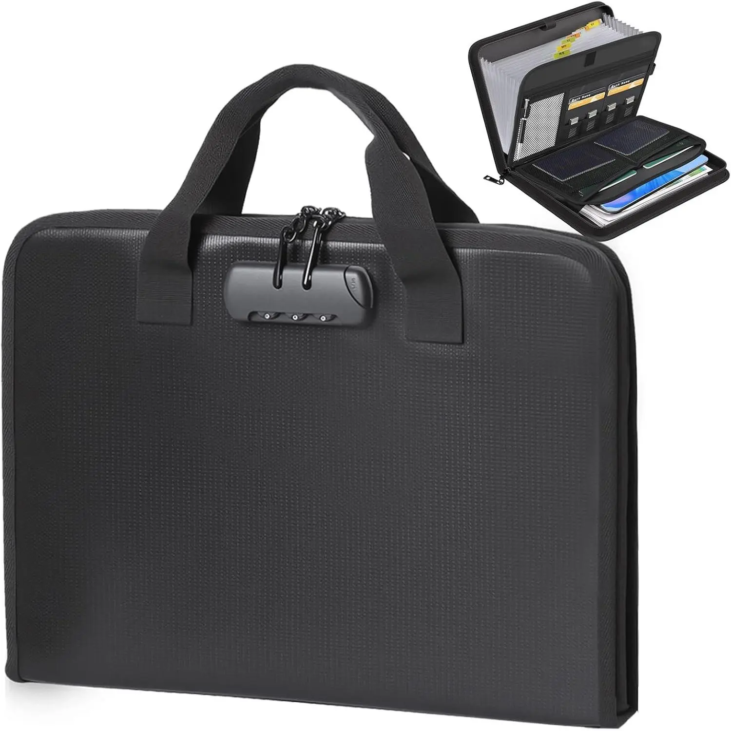 Fireproof Expanding File Organizer with Combination Lock, 13 Pockets Document Folder with Handle & Labels, Portable for Home Travel Safe Storage of Letter A4 Files