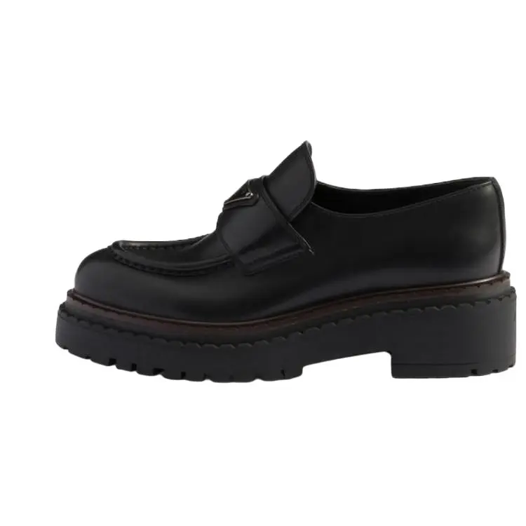 Women's PRADA Soft Leather Round-Toe Slip-On Loafers - 5.5cm Heel, Black Trending Footwear with Maison Mihara Verification Credentials & Global Authentication Support