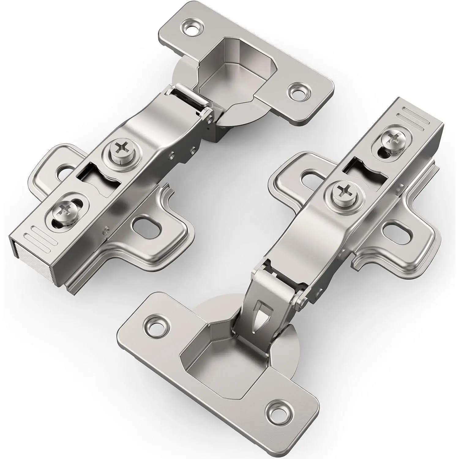 2 Pack Full Overlay Cabinet Hinges, Soft Close, Frameless, 105° | Stop at Will,  Adjustment, Slow Self Closing,  Concealed Clip , Satin Nickel, Stainless Steel for Kitchen Cupboard