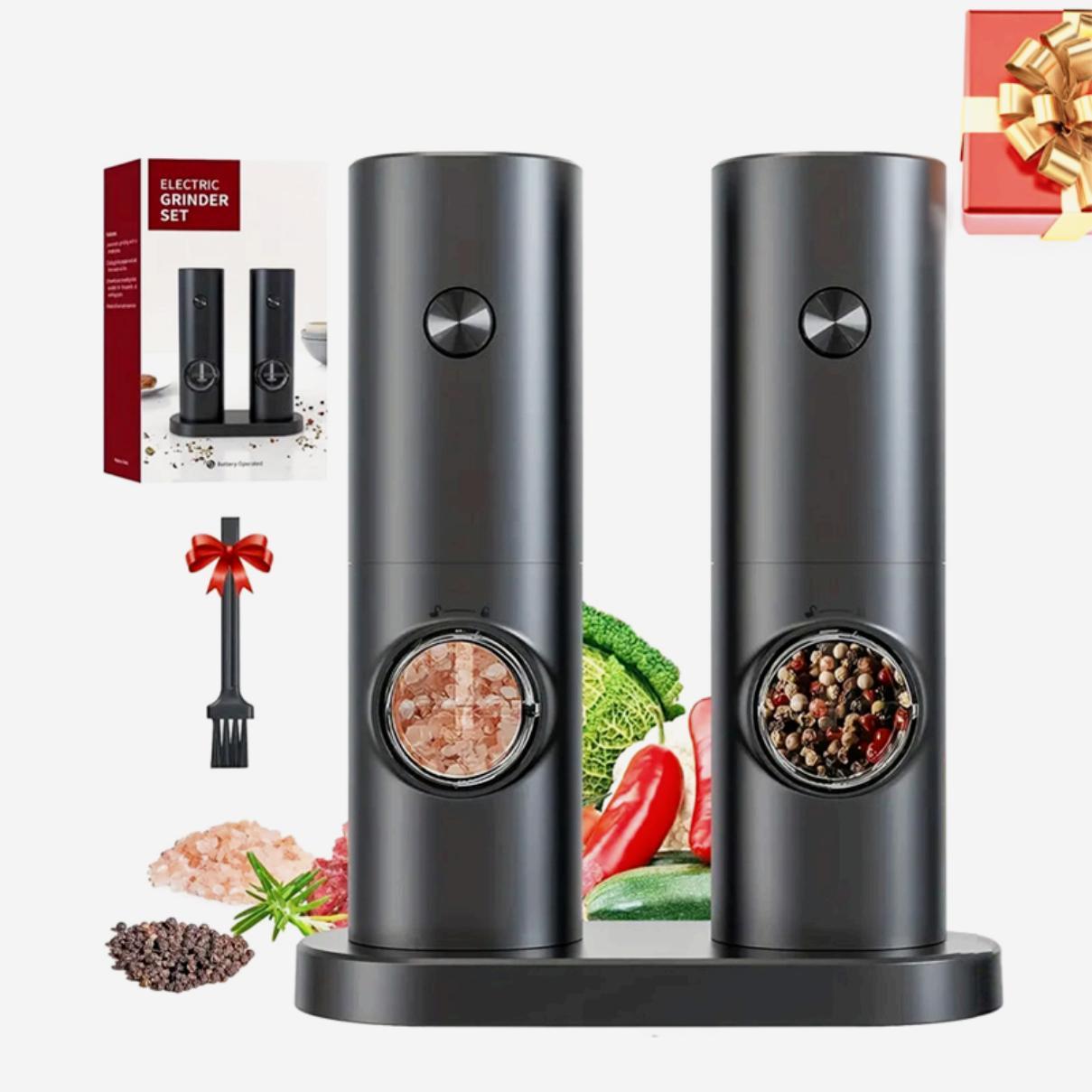 2-Piece Electric Salt & Pepper Grinder Set, Adjustable Coarseness Salt & Pepper Mills with Base, Spice Grinders for Kitchen, Dining & BBQ #GLOBAL PICKS