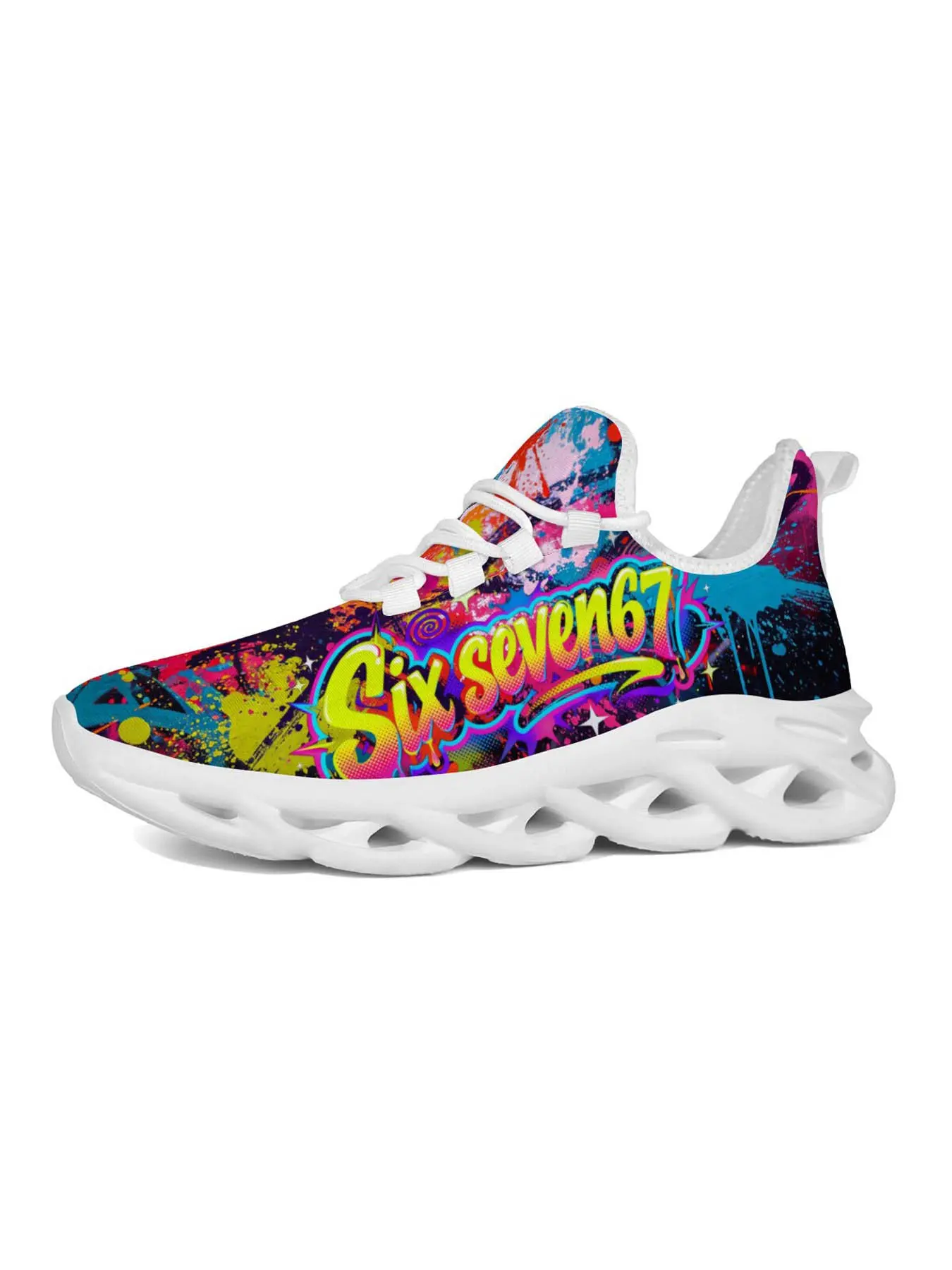 Women's Street Graffiti Sneakers, Lightweight Hip-Hop Style, Unique Print Design, Trendy Neon Night Out Shoes, Fashionable and Versatile