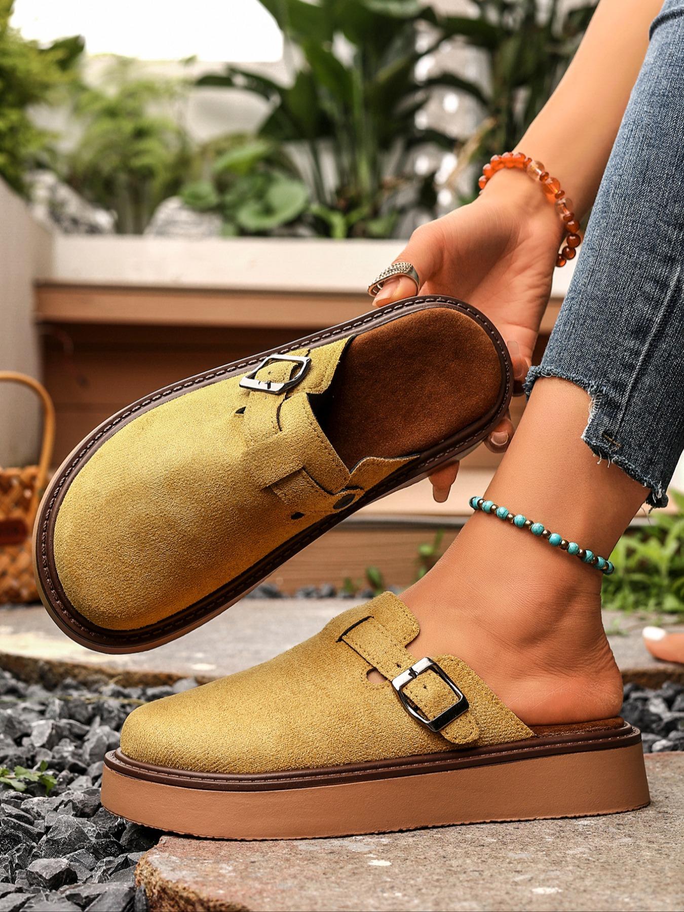 Women's Multi-Color Velvet Slip-On Shoes, Elegant Comfortable Large Size Single Button Design, Lightweight Slip Ons, Casual Fashion Slippers for Spring & Fall