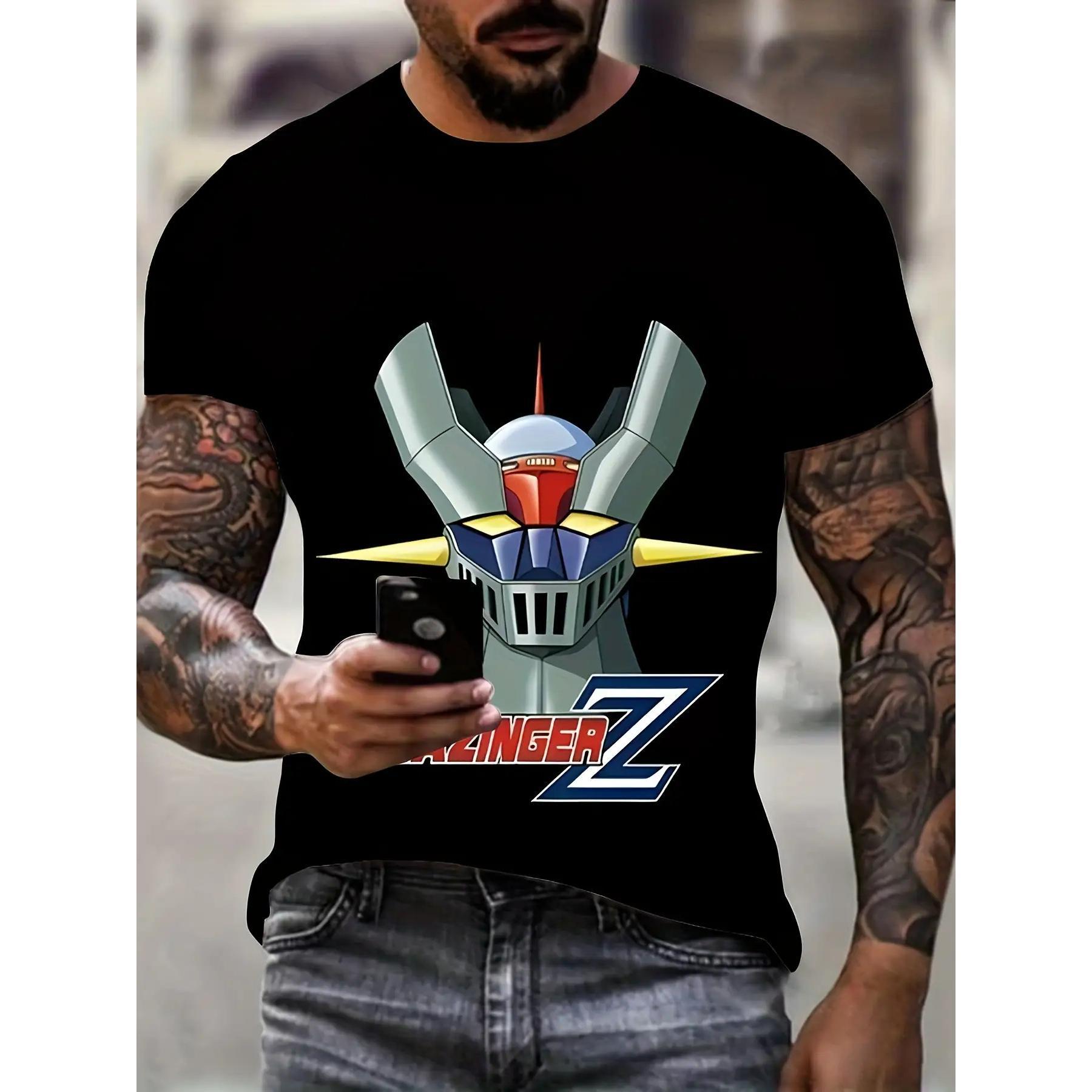 Monawear Unisex 3D Printed Mazinger Z Graphic T Shirt Retro Anime Design Soft Breathable Round Neck Casual Summer Tee Machine Washable Streetwear Fashion For Men Women Streetwear Lovers Gift