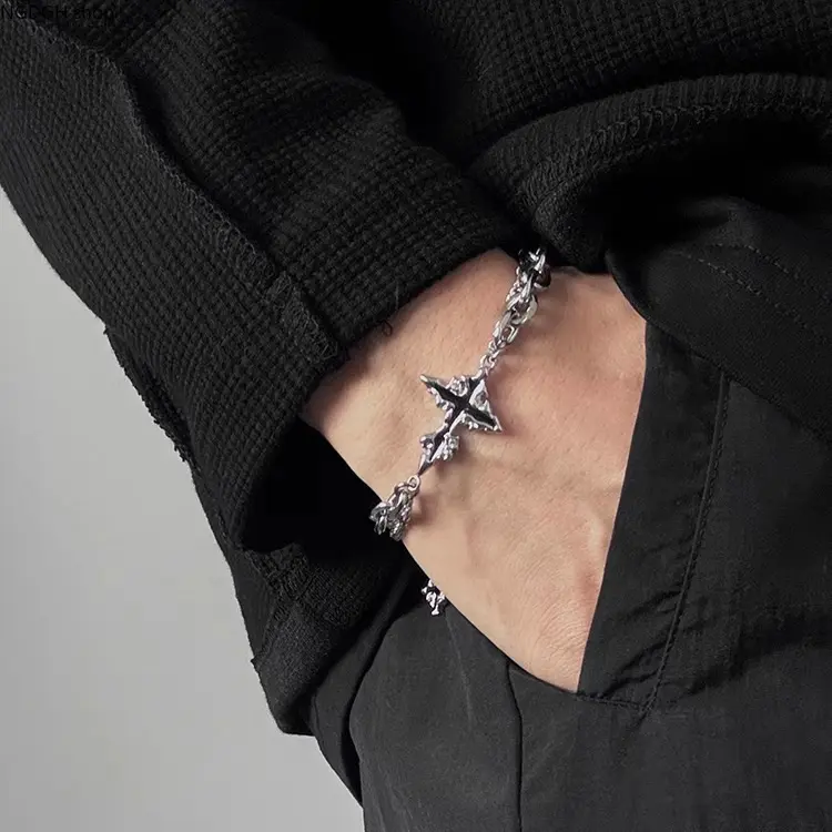 Bracelet - Men’s Women’s Silver Gothic Cross Chain Bracelet Punk Style for Casual Street Use