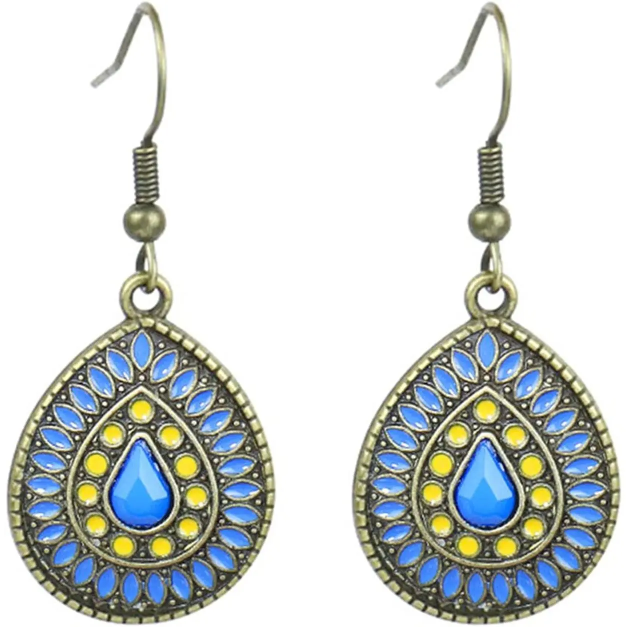 Boho Teardrop Earrings for Women  Tribal Ethnic Colorful  Antique Enamel  Dangle Drop Statement Earrings -match Sculpted Water Drop  Gifts