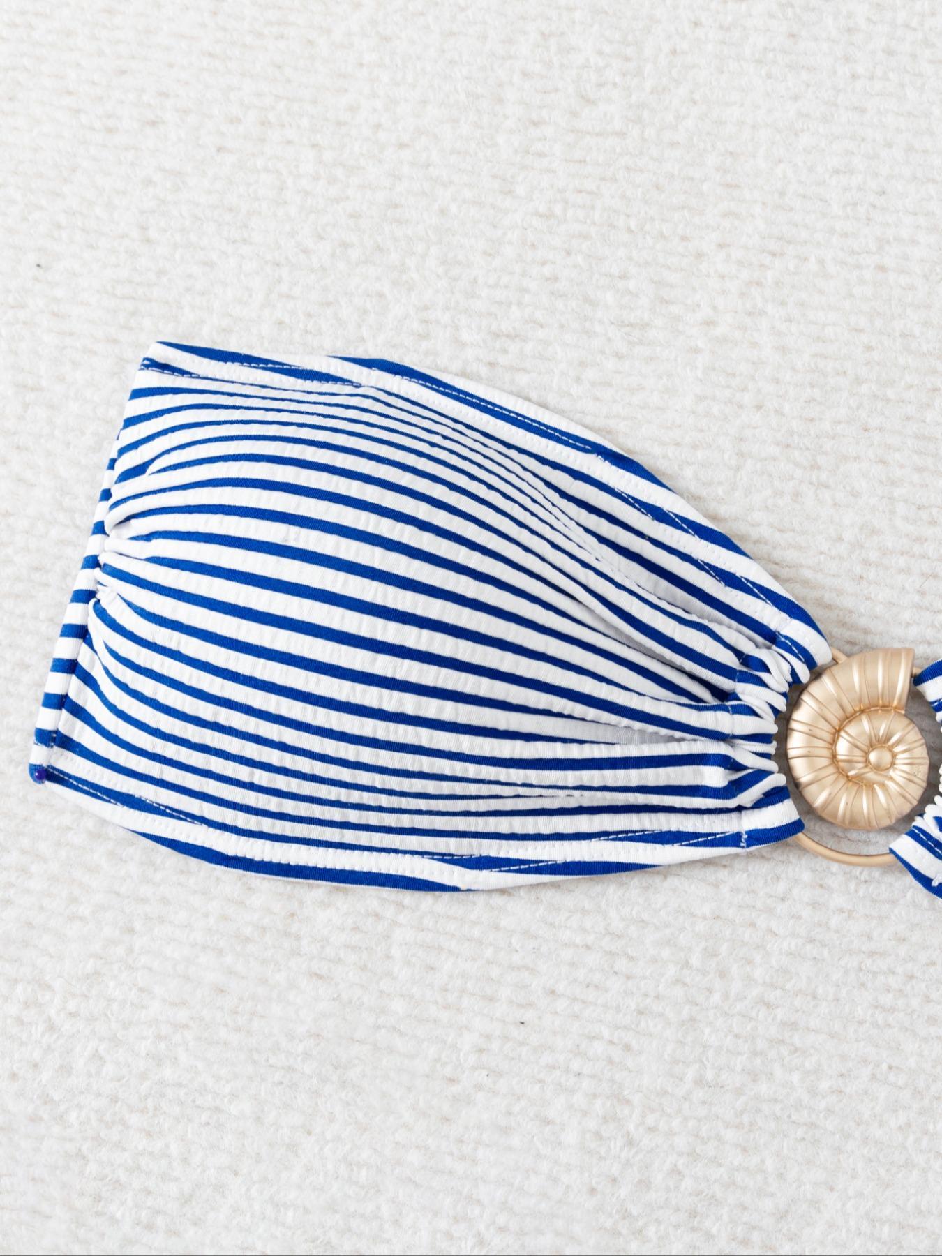 Women's Striped Print Bikini, Casual Fashion Chic Swimwear for Beach Vacation, Ladies Swimsuit for All Seasons, Swimsuit for Women, Bikinis Sets, Bikini Outfits, Summer Beach Bikini, Swimsuit Style Bandeau Bathing Suit, Low Waist Bikini, Beachswimsuits