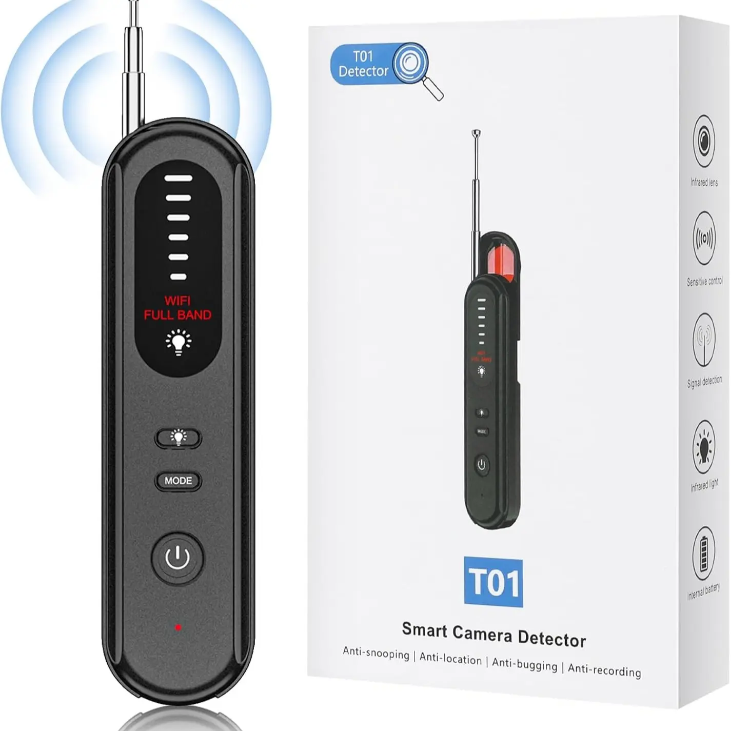Hidden Camera Detector,Hidden Bug and Device Gps Tracker Detector for Trave, Hotels, Home, Office, 6 Levels Sensitivity, Gps Tracking Detector
