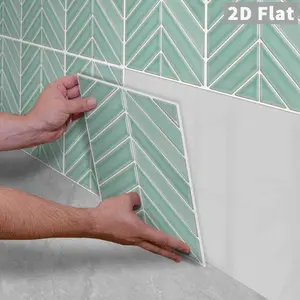 10PCS GST Fresh Solid Mint Green Herringbone PE Foam Tile Stickers, Shockproof Wear Resistant Self Adhesive Wall Tiles for Home & Commercial Renovation