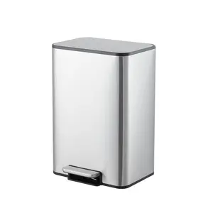 Stainless Steel Soft-Close Trash Can - 3.4/4/4.8 Gal Silver Rectangular Bin with Pedal, Removable Inner Bucket for Kitchen, Bathroom, Home