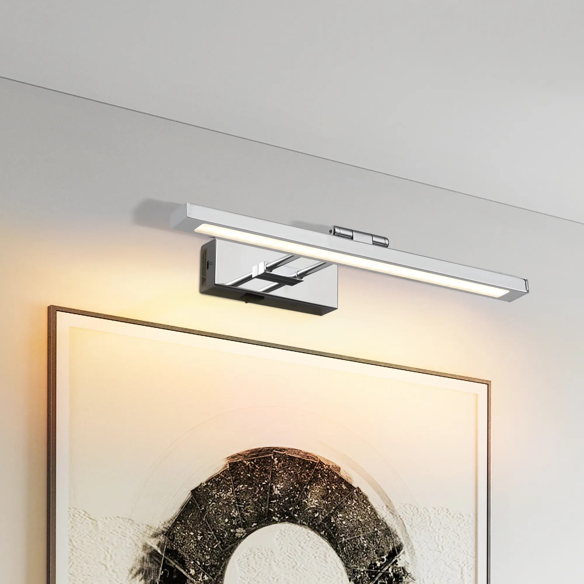 Rechargeable Picture Light 16 inch, Wireless LED Art Light with Remote Control, Full Metal Wall Lamp for Painting, Artwork, Photo Frame, Gallery Display, Chrome Finish shower