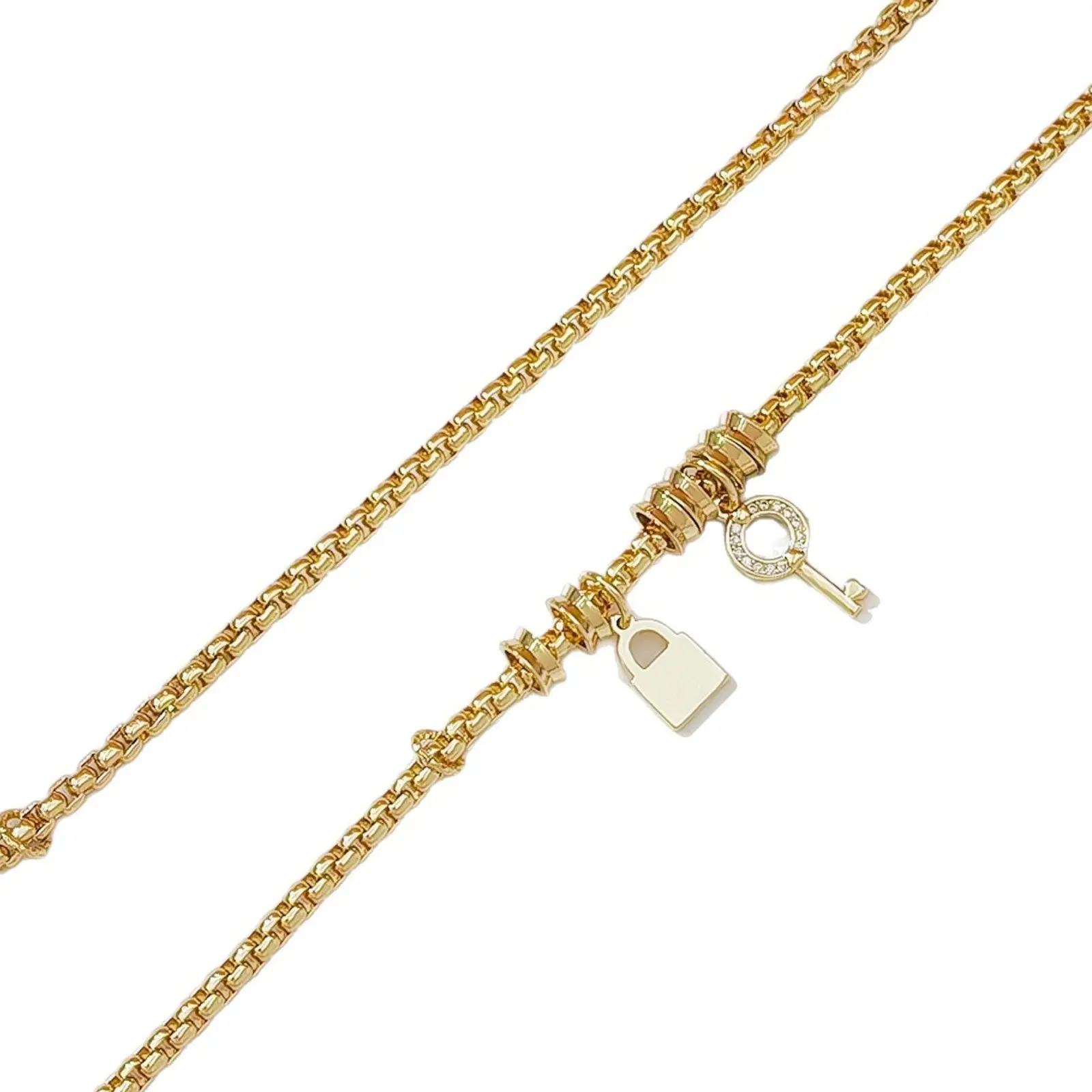 Lock and Key Charm Bracelet Adjustable Chain Link Bangle Pave Cubic Zirconia Pendant Minimalist Jewelry 7.08 Inch Birthday Christmas Gifts for Women